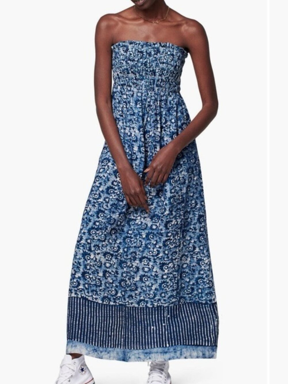 Faherty Blue Margarita Strapless Linen Maxi Dress Size Small
